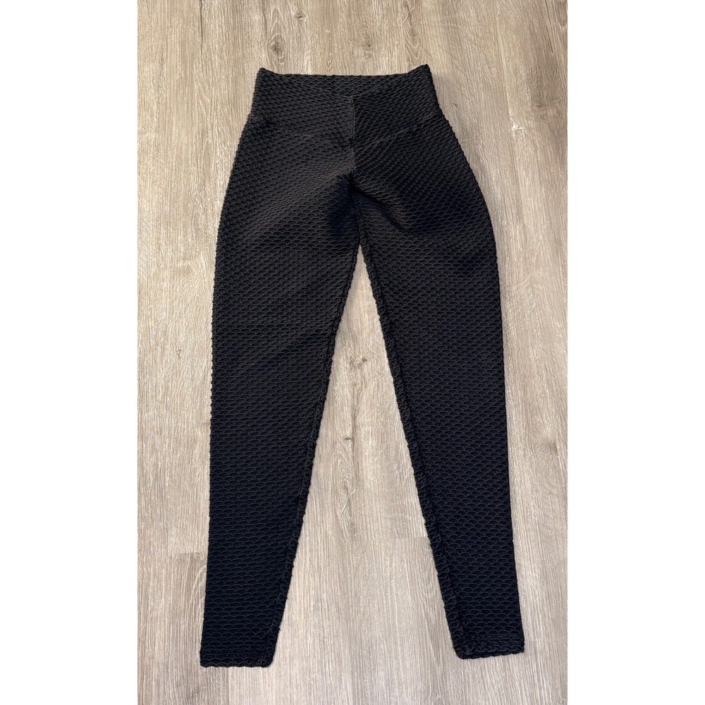 Booty by Brabants Black Textured Honeycomb High Waisted Leggings Women OS